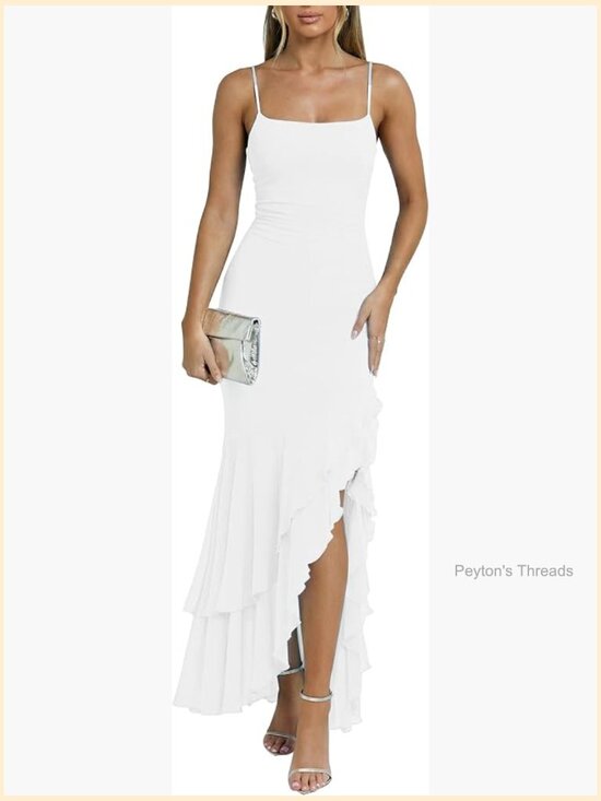 Dresses & Skirts - Sexy Spaghetti Strap Maxi Dress Ruched Bodycon Mermaid Cocktail Wedding Guest